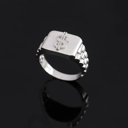 Sterling Silver Cash Money rolex style Dollar Sign Ring Karma Blingz