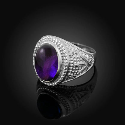 Sterling Silver Marijuana Weed Amethyst February Birthstone Ring Karma Blingz