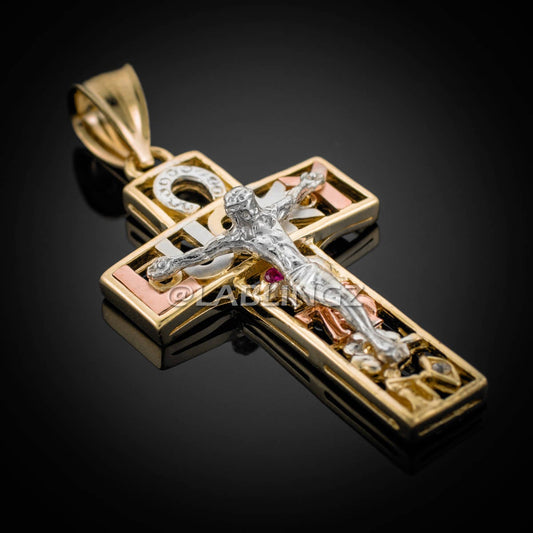 Gold Lucky Charm Crucifix Cross CZ Pendant (multi-tone, white, 10k, 14k) Karma Blingz