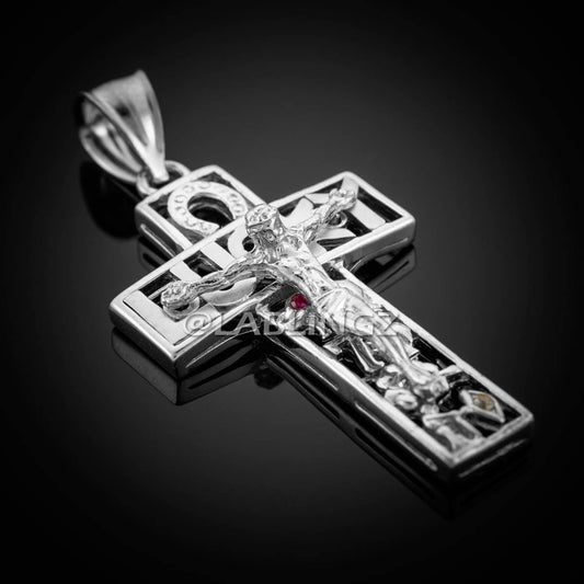 Sterling Silver Lucky Charm Crucifix Cross CZ Pendant Karma Blingz