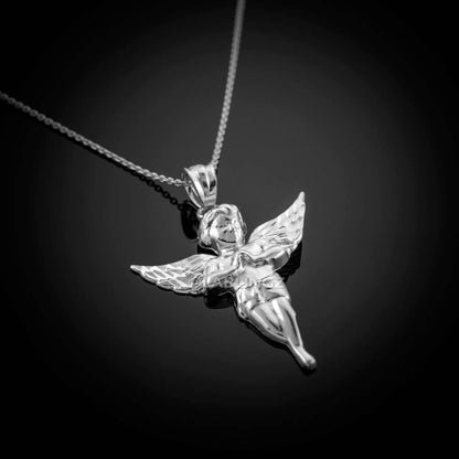 Polished Gold Angel Pendant Necklace (yellow, white, rose gold, 10k, 14k) Karma Blingz