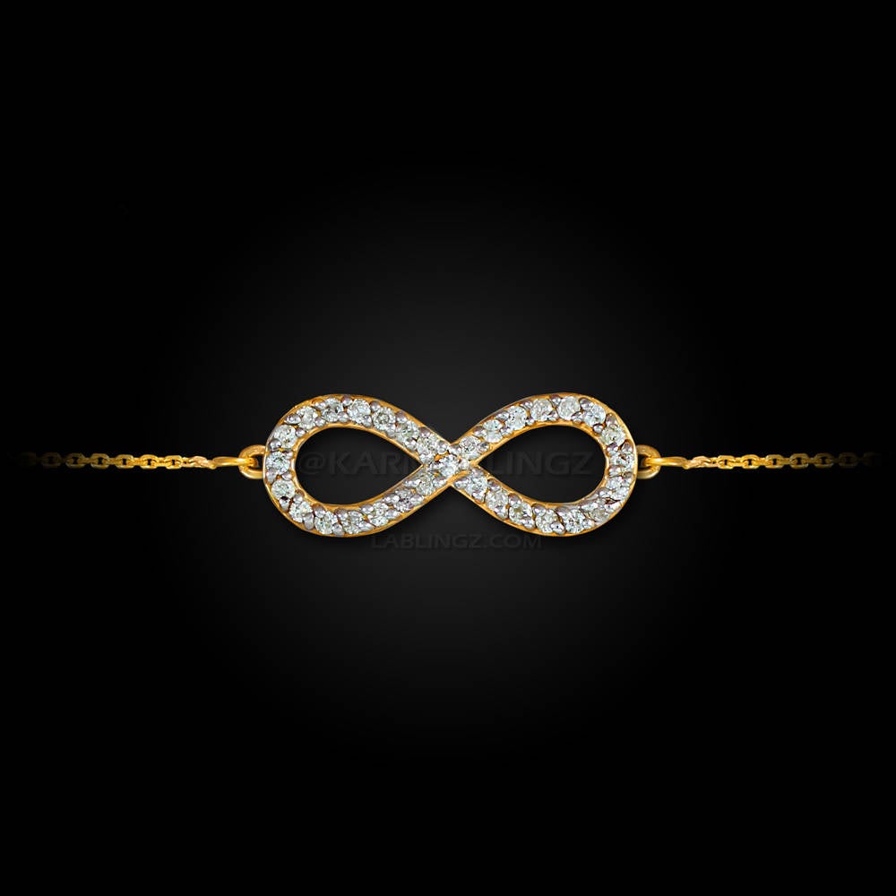 14K Gold Diamond Pave Infinity Bracelet (yellow, white, rose gold) Karma Blingz