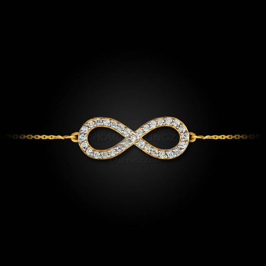 14K Gold Diamond Pave Infinity Bracelet (yellow, white, rose gold) Karma Blingz