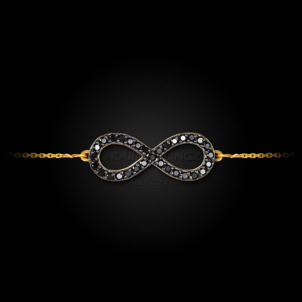 14K Gold Black Diamond Pave Infinity Bracelet (yellow, white, rose gold) Karma Blingz