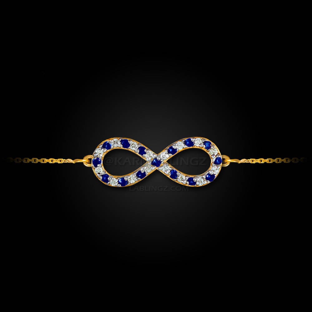 14K Gold Diamond and Sapphire Infinity Bracelet (yellow, white, rose gold) Karma Blingz