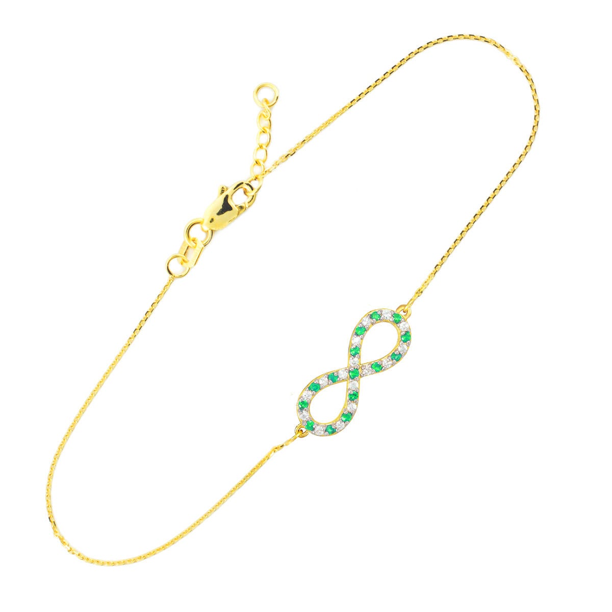 14K Gold Diamond and Emerald Infinity Bracelet (yellow, white, rose gold) Karma Blingz