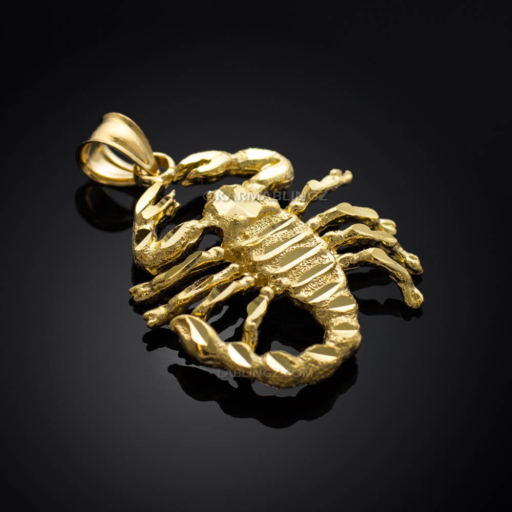 Solid Gold Scorpion Nugget Pendant Necklace (10k, 14k, yellow, white, rose gold) Karma Blingz