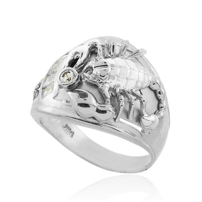 Mens Sterling Silver Scorpion CZ Statement White Eagle Ring Karma Blingz