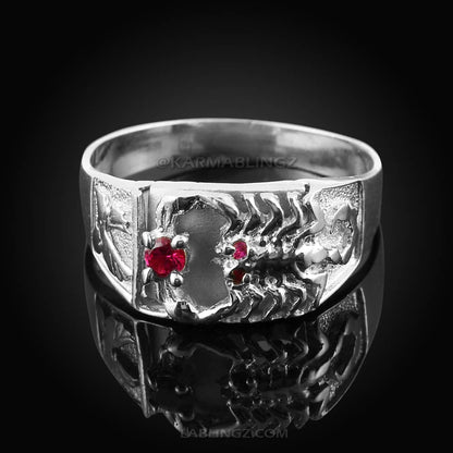 Sterling Silver Red CZ Mens Scorpion Ring Karma Blingz