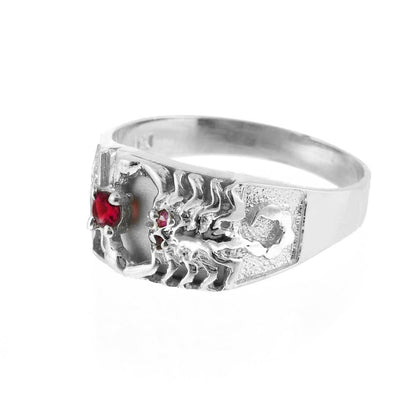 Sterling Silver Red CZ Mens Scorpion Ring Karma Blingz