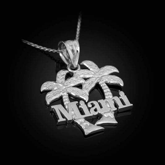 Sterling Silver Miami City Palm Trees Pendant Necklace Karma Blingz