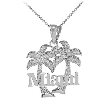 Sterling Silver Miami City Palm Trees Pendant Necklace Karma Blingz