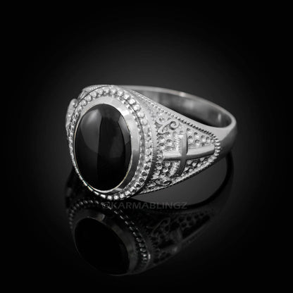 Sterling Silver Christian Cross Black Onyx Gemstone Ring Karma Blingz