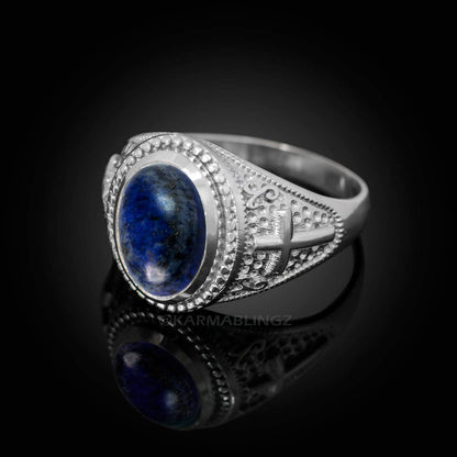 Sterling Silver Christian Cross Lapis Lazuli Gemstone Ring Karma Blingz