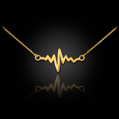 14K Gold Heartbeat Pulse EKG Necklace (yellow, white, rose gold) Karma Blingz