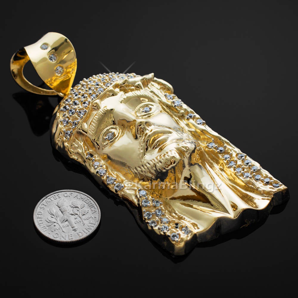 Iced Gold Jesus Face Mens Large CZ Pendant (yellow, white gold, 10k, 14k) Karma Blingz