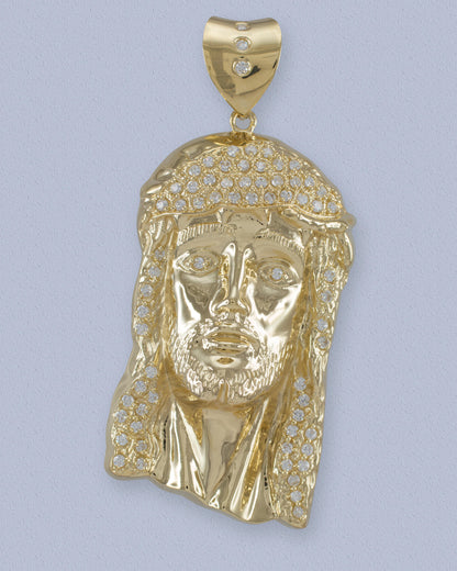 Iced Gold Jesus Face Mens Large CZ Pendant (yellow, white gold, 10k, 14k) Karma Blingz