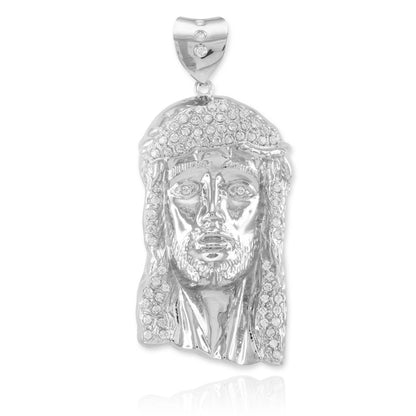 Iced Sterling Silver Jesus Face Mens Large CZ Pendant Karma Blingz