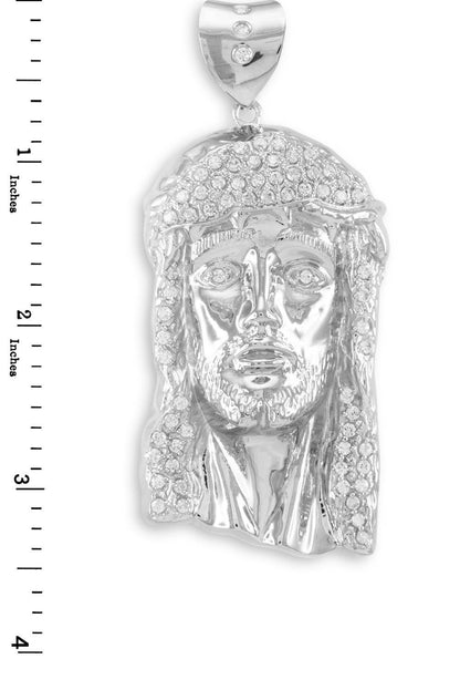 Iced Sterling Silver Jesus Face Mens Large CZ Pendant Karma Blingz