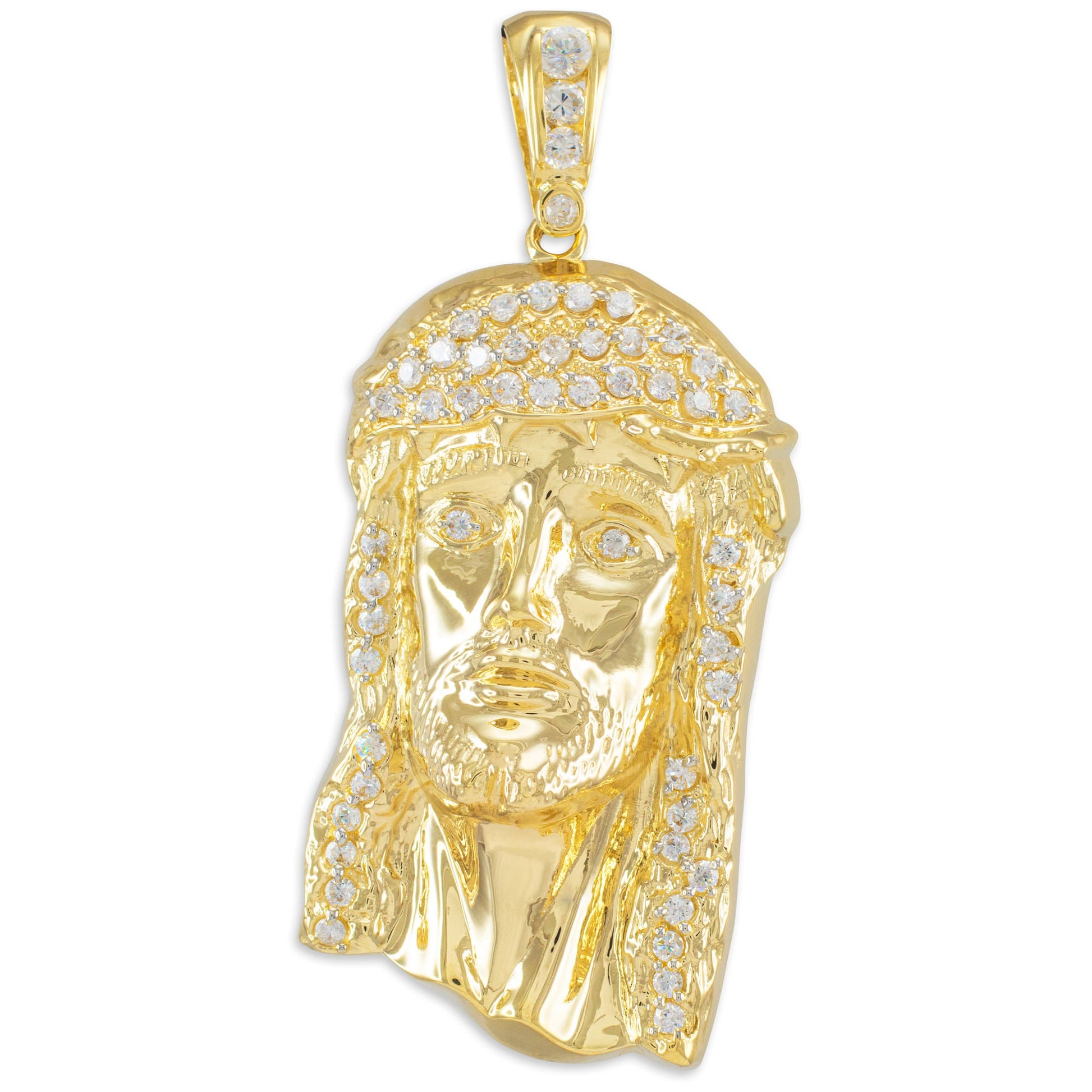 Iced Gold Jesus Face Mens CZ Pendant (yellow, white gold, 10k, 14k) Karma Blingz