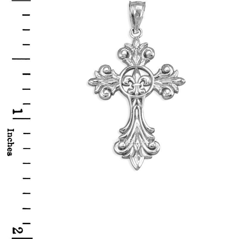 Sterling Silver Fleur de Lis Cross Pendant Necklace Karma Blingz