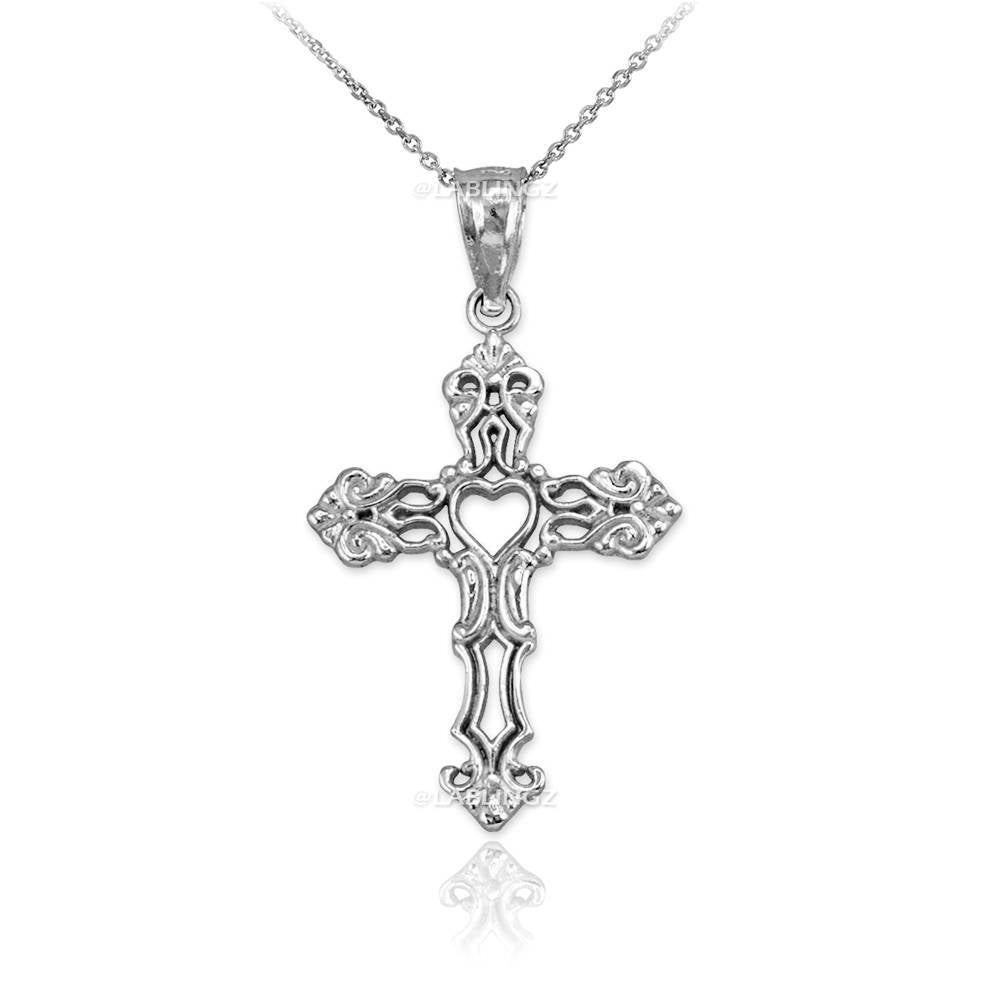 Sterling Silver Open Heart Cross Charm Pendant Necklace Karma Blingz