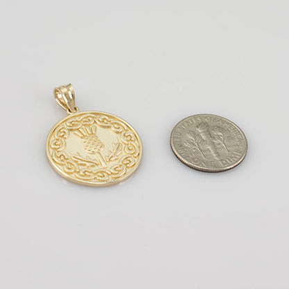 Gold Scottish Thistle Medallion Pendant Necklace (10k, 14k, yellow, white, rose gold) Karma Blingz