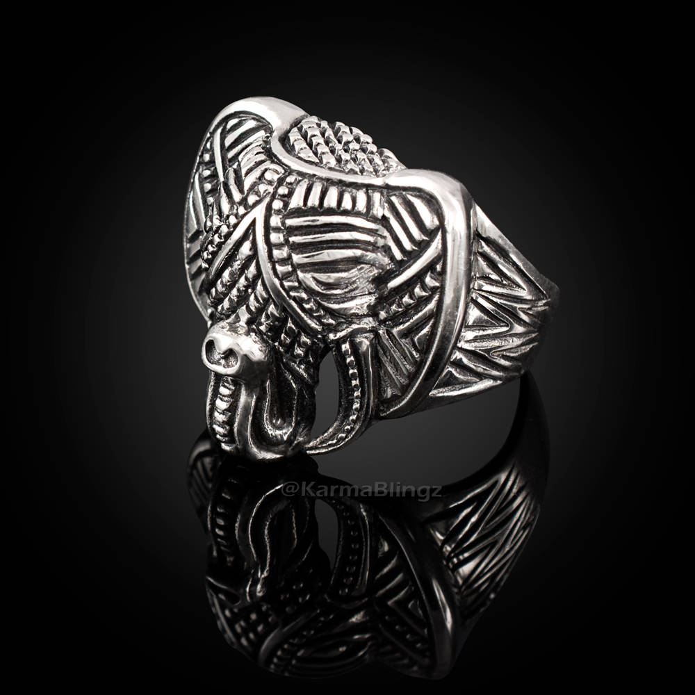 Sterling Silver Ganesha Hindu Elephant Head Mens Ring Karma Blingz