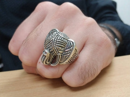 Sterling Silver Ganesha Hindu Elephant Head Mens Ring Karma Blingz