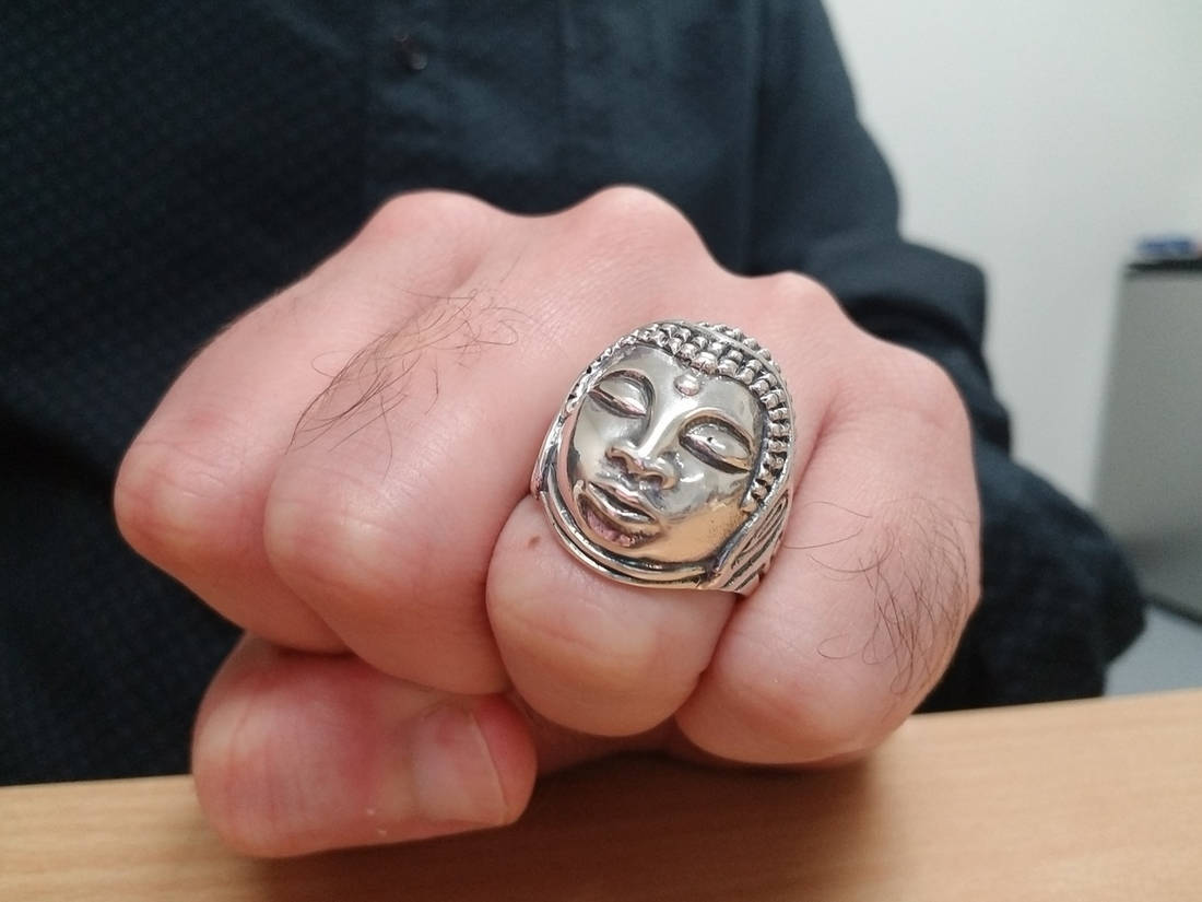 Sterling Silver Buddha Head Mens Tibetan Yoga Ring Karma Blingz