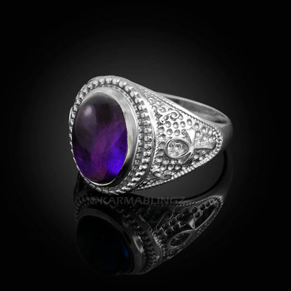 Sterling Silver Egyptian Ankh Amethyst Cabochon Gemstone Ring Karma Blingz