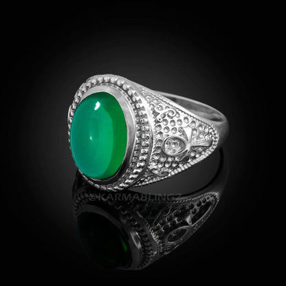 Sterling Silver Egyptian Ankh Cross Green Onyx Gemstone Ring Karma Blingz