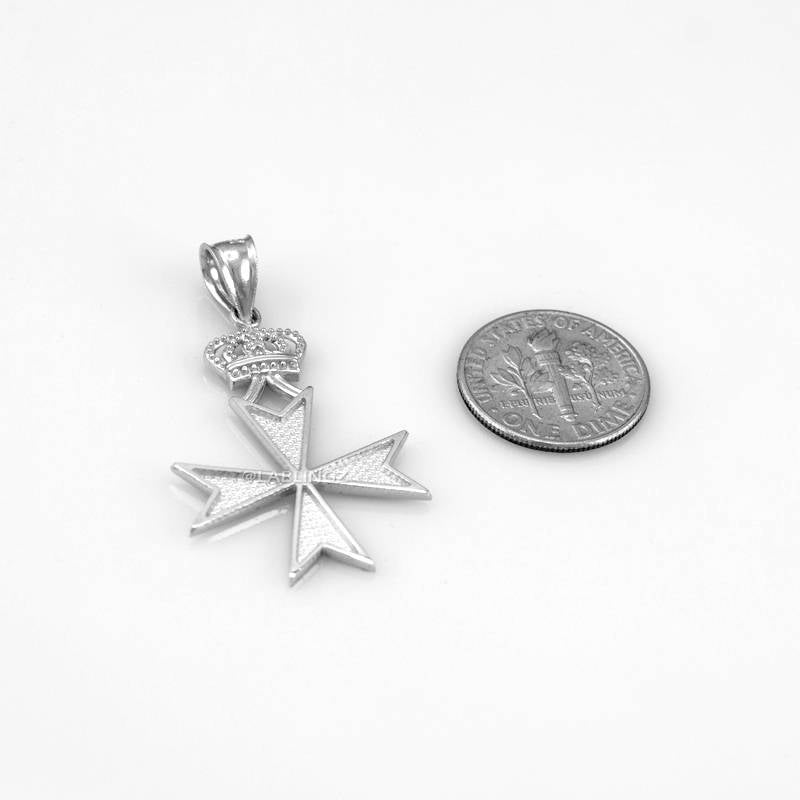 Sterling Silver Maltese Cross Imperial Crown Pendant Necklace Karma Blingz