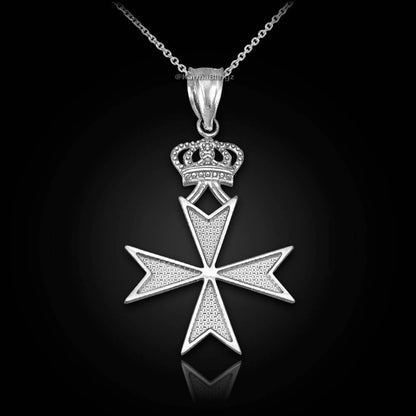 Sterling Silver Maltese Cross Imperial Crown Pendant Necklace Karma Blingz