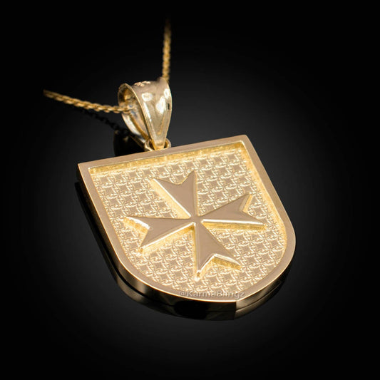 Solid Gold Knights Templar Maltese Cross Badge Pendant Necklace (yellow, white, rose gold) Karma Blingz