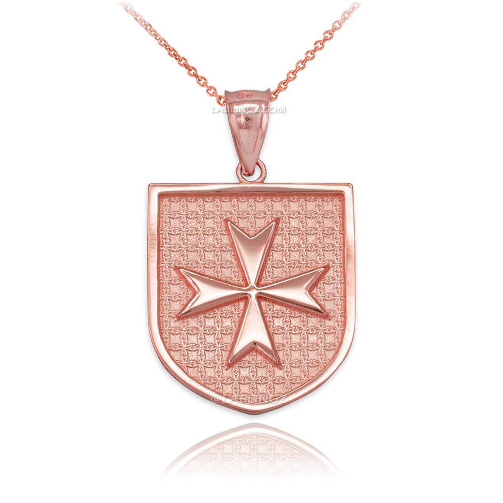 Solid Gold Knights Templar Maltese Cross Badge Pendant Necklace (yellow, white, rose gold) Karma Blingz