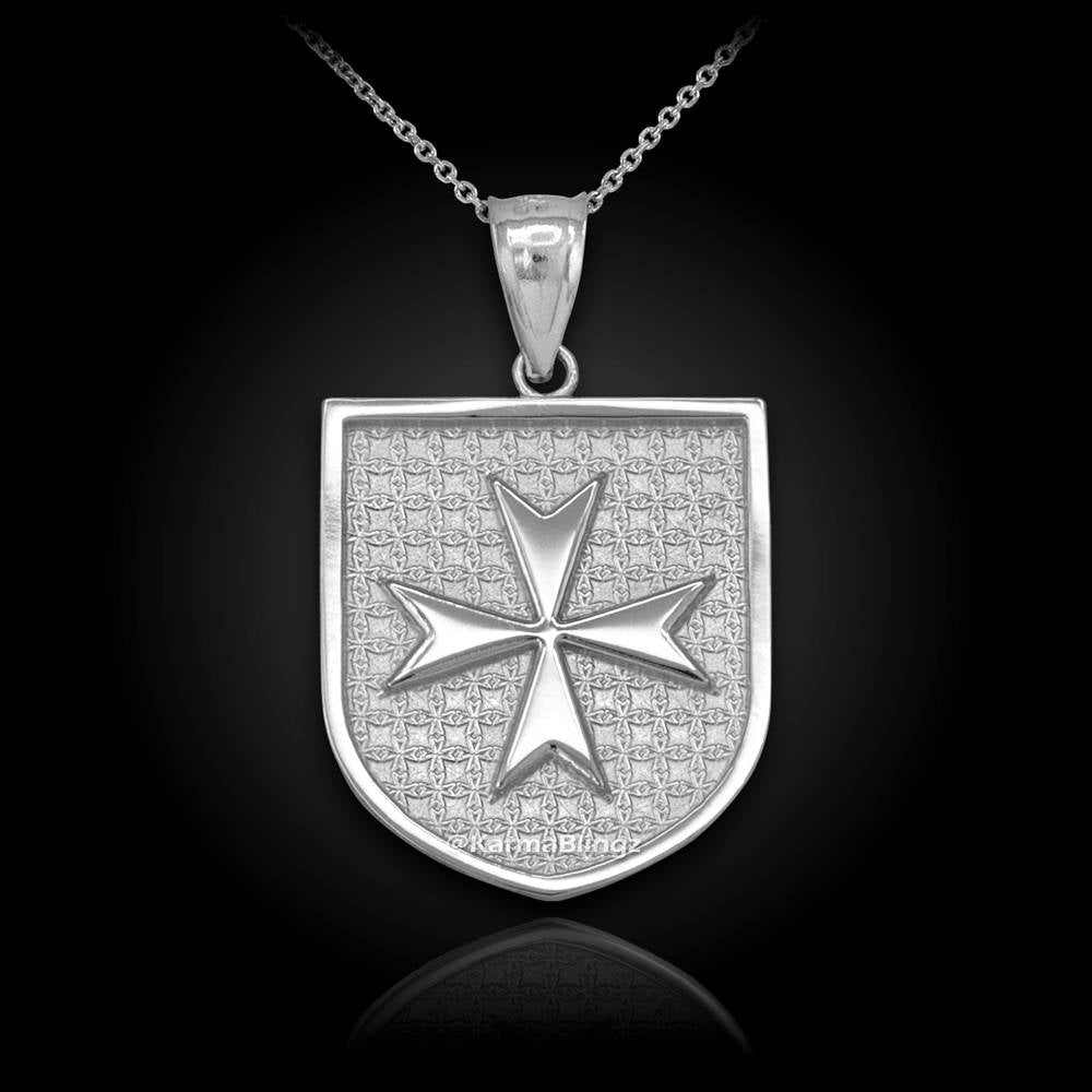 Solid Sterling Silver Maltese Cross Badge Pendant Necklace Karma Blingz