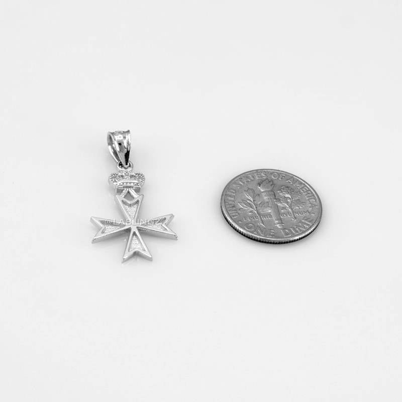 Sterling Silver Maltese Cross Crown Charm Necklace Karma Blingz