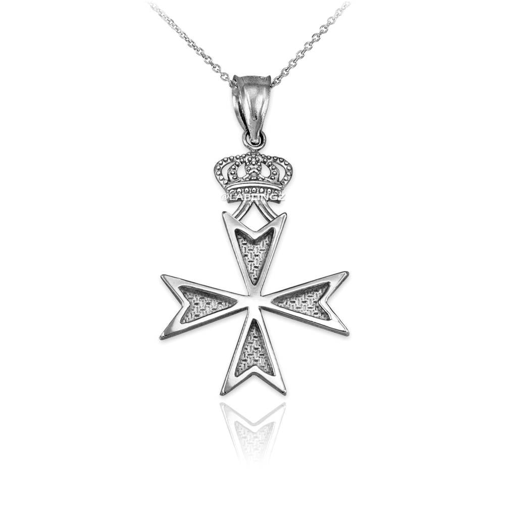 Sterling Silver Maltese Cross Crown Charm Necklace Karma Blingz