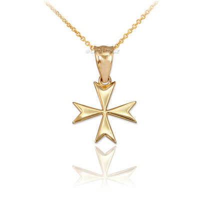 Gold Maltese Cross Womens Tiny Charm Necklace (yellow, white, rose gold) Karma Blingz
