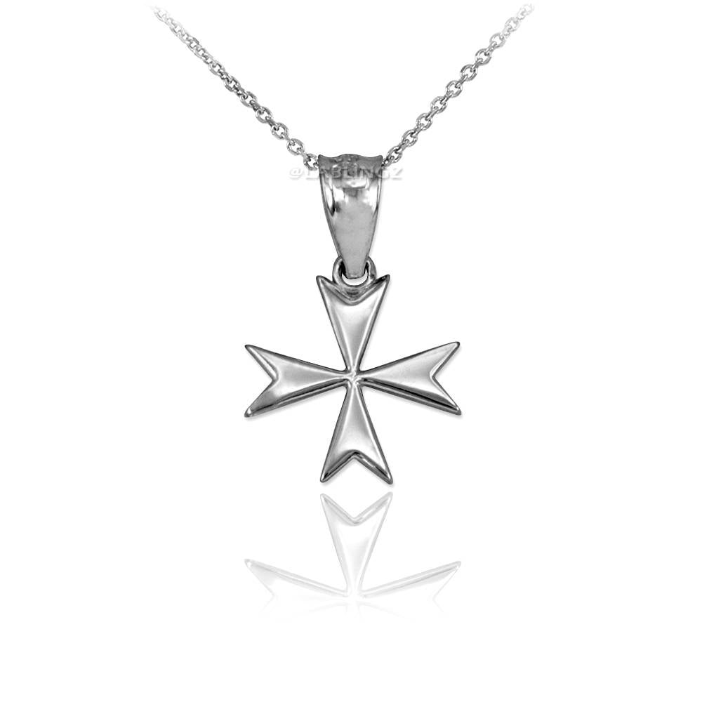 Sterling Silver Maltese Cross Womens Tiny Charm Necklace Karma Blingz