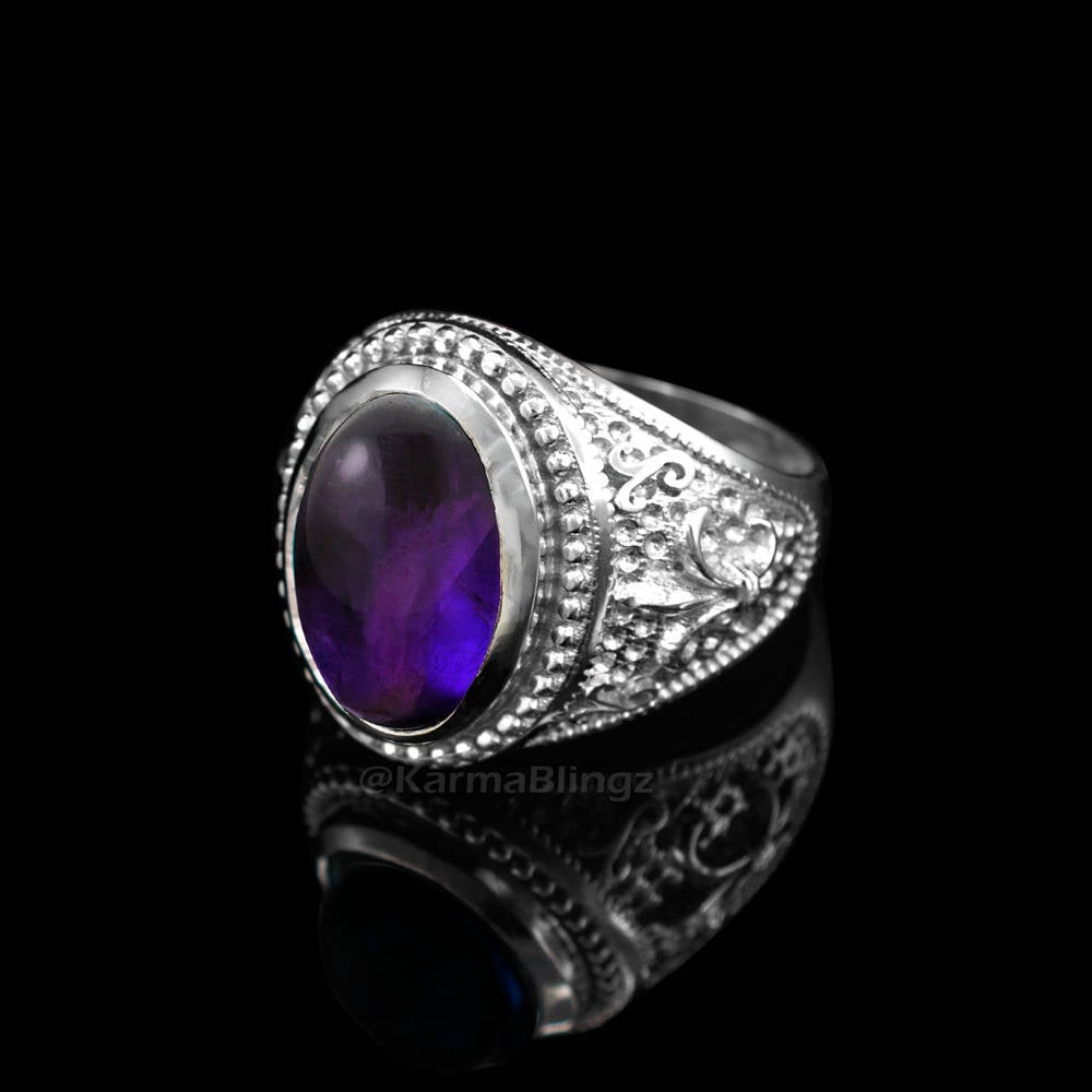 Silver Fleur De Lis Purple Amethyst February Birthstone Ring Karma Blingz