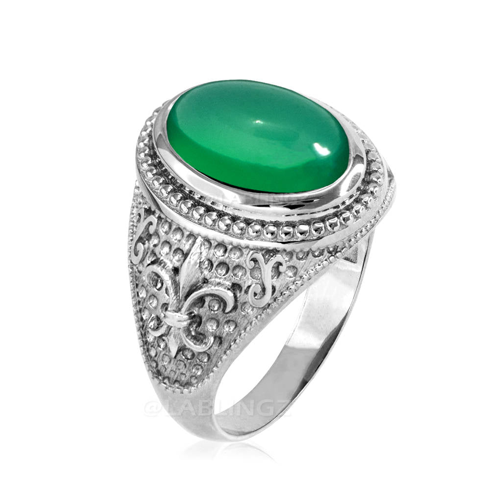 Sterling Silver Fleur De Lis Green Onyx Gemstone Statement Ring Karma Blingz