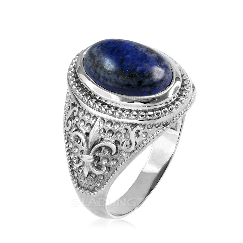 Sterling Silver Fleur De Lis Lapis Lazuli Gemstone Statement Ring Karma Blingz