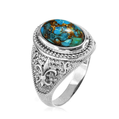 Sterling Silver Fleur De Lis Blue Copper Turquoise Ring Karma Blingz
