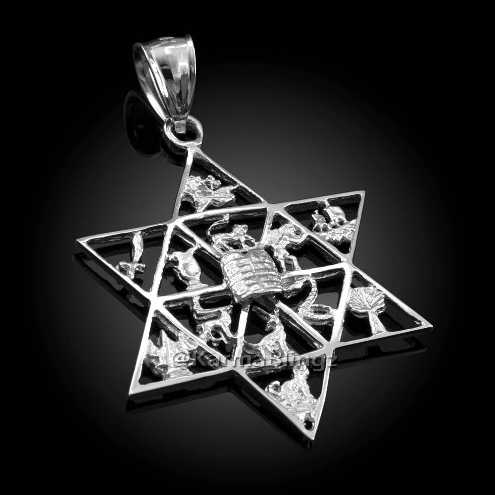 Sterling Silver Star of David 12 Twelve Tribes of Israel Pendant Karma Blingz
