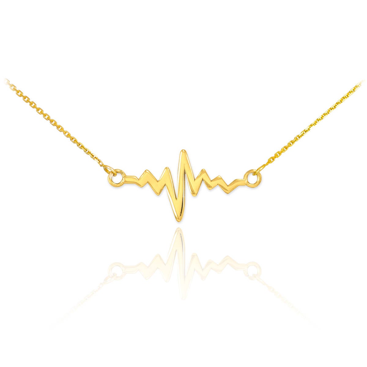 14K Gold Heartbeat Pulse EKG Necklace (yellow, white, rose gold) Karma Blingz