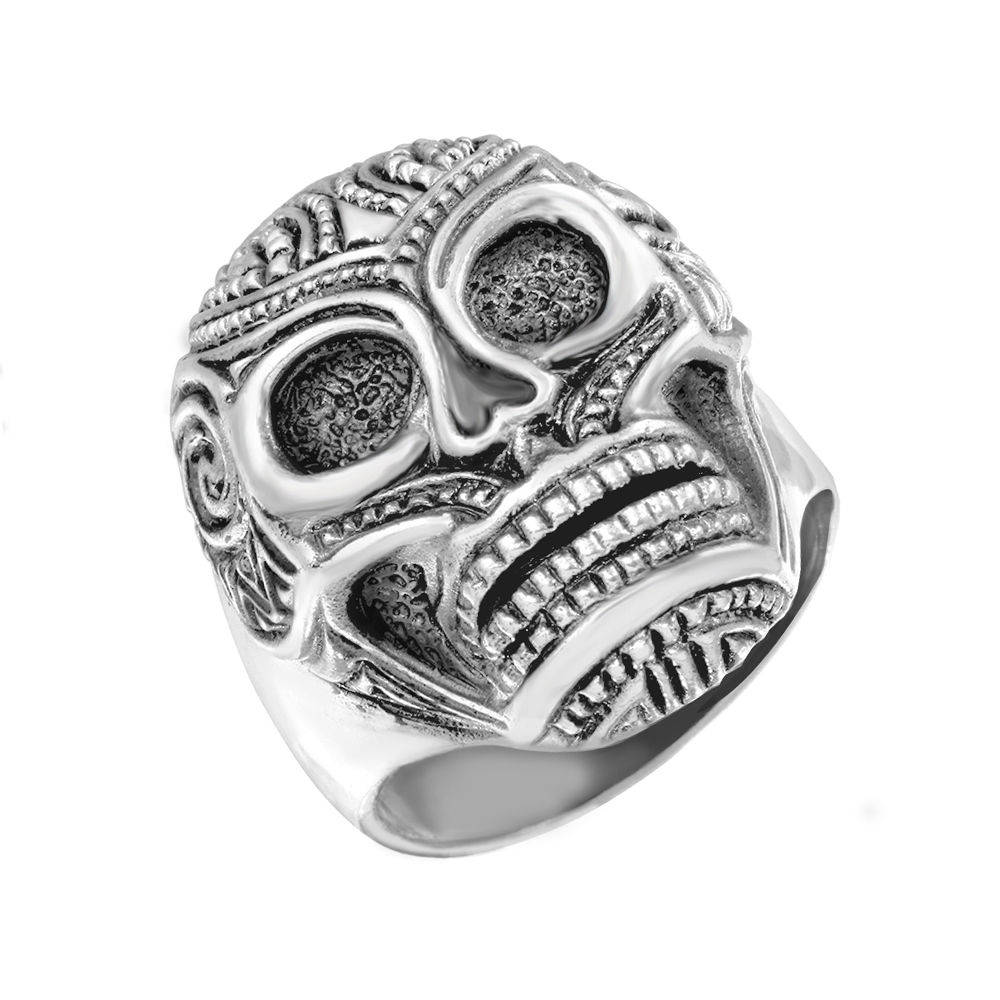 Solid Sterling Silver Sugar Skull Santa Muerte Mens Statement Ring Karma Blingz