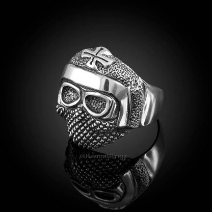 Sterling Silver Mens Maltese Cross Bandana Biker Ring Karma Blingz