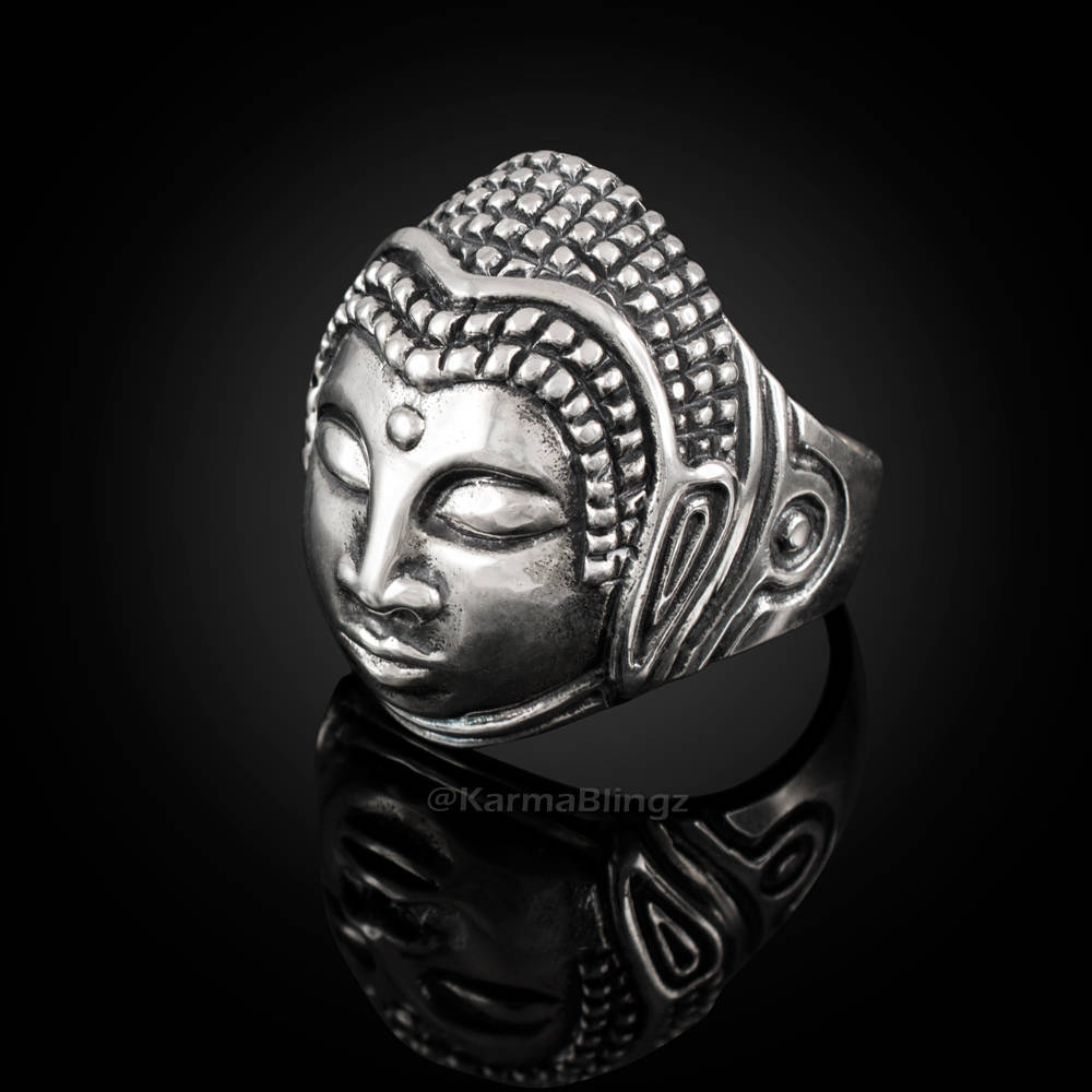 Sterling Silver Buddha Head Mens Tibetan Yoga Ring Karma Blingz
